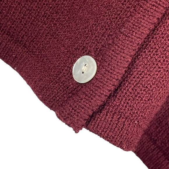 PENDLETON PAINTED FLORAL BUTTON DOWN CHERRY RED CARDIGAN SWEATER - Picture 8 of 14